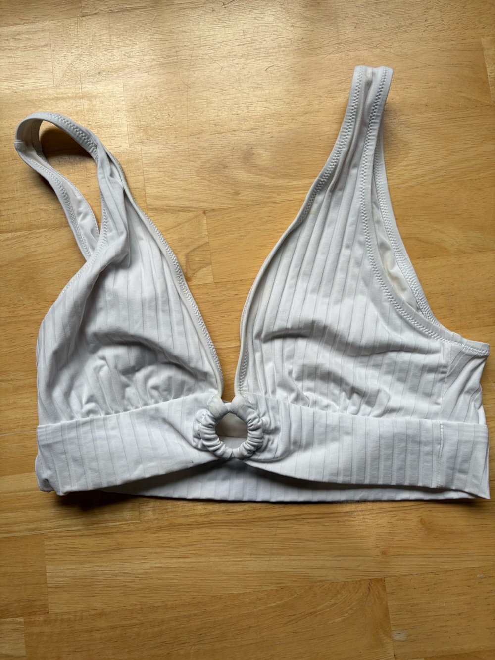 Women’s White Ribbed Bralette with Ring Detail